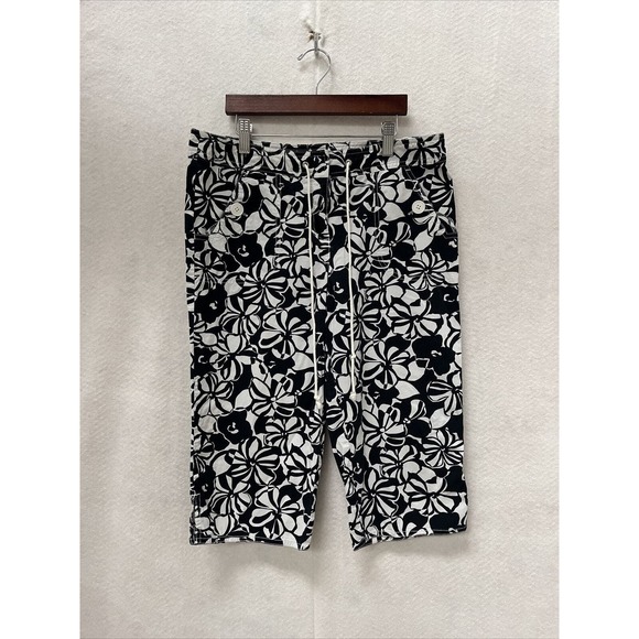 Womens Ann Taylor Loft Marisa Bermuda Shorts 31” Floral Black/White Drawstring m - Picture 1 of 8